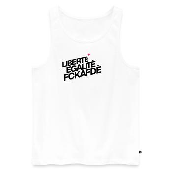 Liberté Egalité Fckafdé - Männer Premium Bio Tank Top - Weiß - Vorne - AI Model Male 178 light (178cm)