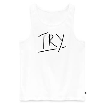 try - Männer Premium Bio Tank Top - Weiß - Vorne - Michal (187cm)