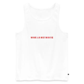 RETRAITE. BONNE RETRAITE. JOYEUSE RETRAITE - Débardeur bio Premium Homme - blanc - Devant - Michal (187cm)