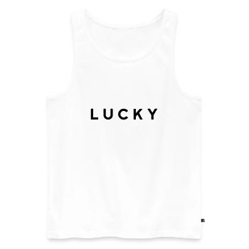 lucky - sei optimistisch - Männer Premium Bio Tank Top - Weiß - Vorne - Michal (187cm)
