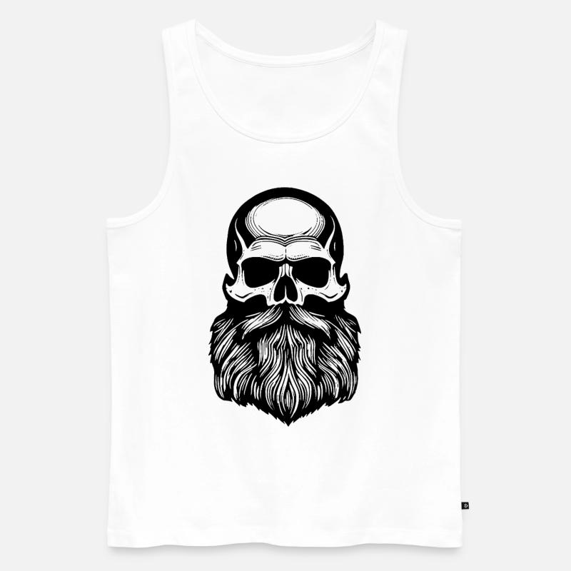 Skull mit Vollbart, Totenkopf - Männer Premium Bio Tank Top - Weiß
