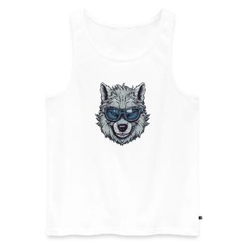Wolf Brille - Männer Premium Bio Tank Top - Weiß - Vorne - Michal (187cm)