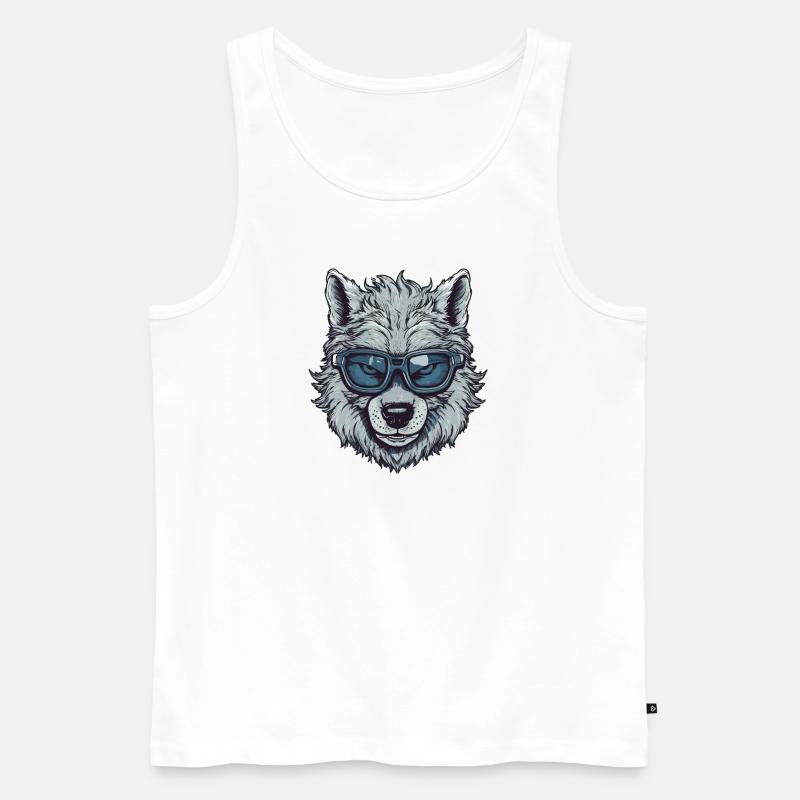 Wolf Brille - Männer Premium Bio Tank Top - Weiß