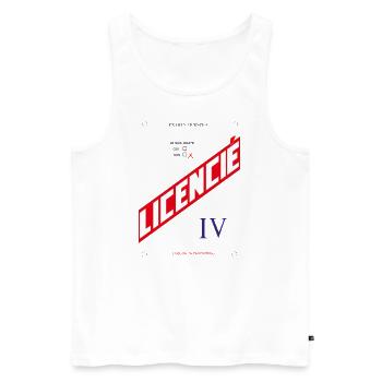 Examen humour apéro : Licencié 4 - Débardeur bio Premium Homme - blanc - Devant - AI Model Male 178 light (178cm)