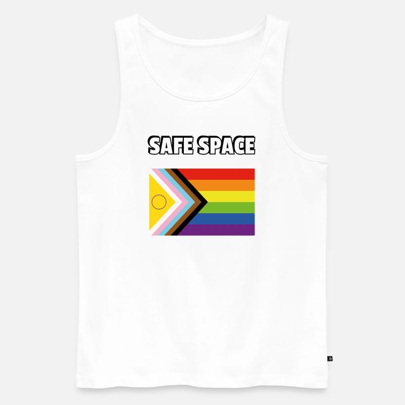 SAFE SPACE Drapeau de progrès de la fierté inclusive - Débardeur bio Premium Homme - blanc