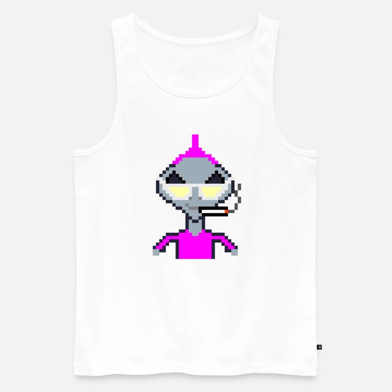 Pixel Alien "Violet Iro" - Männer Premium Bio Tank Top - Weiß