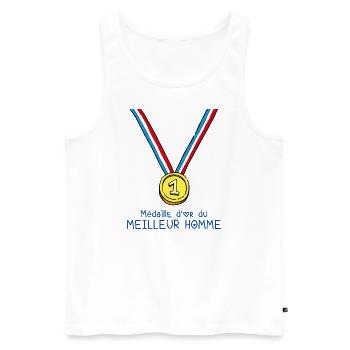 T-shirt Médaille d'or du meilleur homme - Débardeur bio Premium Homme - blanc - Devant - Michal (187cm)