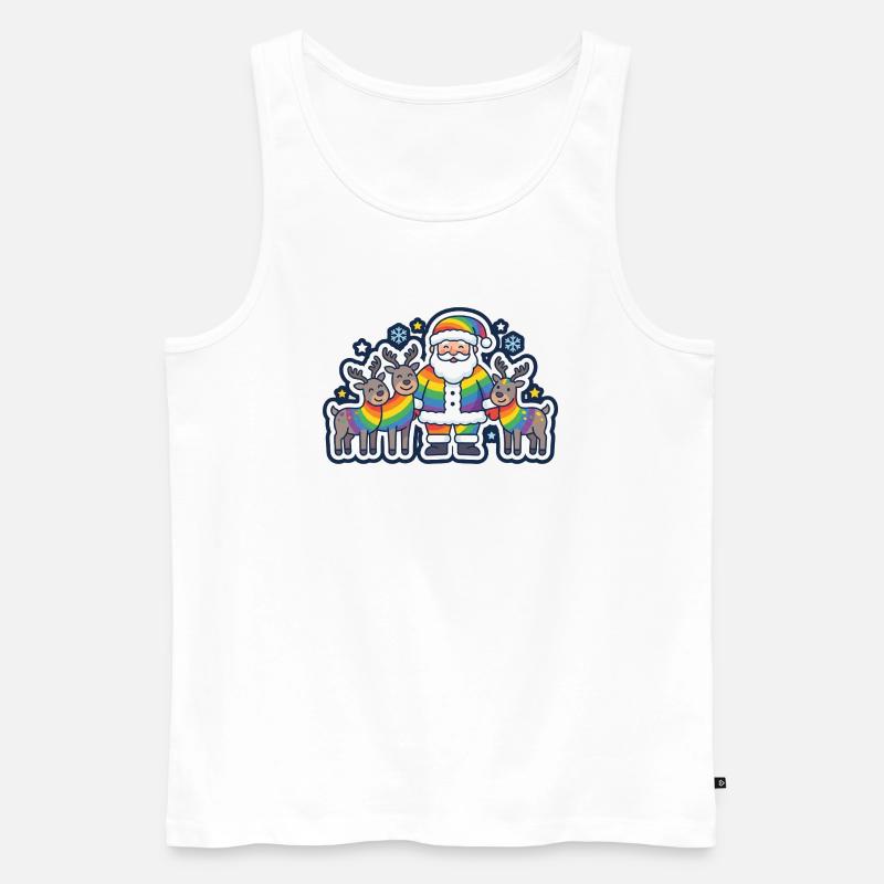 Regenbogen-Weihnachtsmann mit seinen Regenbogenrentieren - Männer Premium Bio Tank Top - Weiß