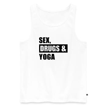 Sex Drugs Yoga - Débardeur bio Premium Homme - blanc - Devant - AI Model Male 178 light (178cm)