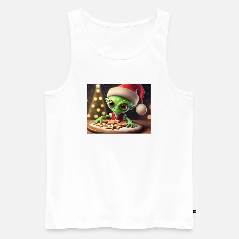 Alien trägt einen hässlichen Weihnachtspullover - Männer Premium Bio Tank Top - Weiß