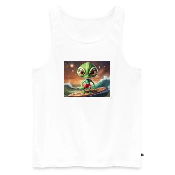 niedliche kleine grüne retro vintage alien surfen - Männer Premium Bio Tank Top - Weiß - Vorne - AI Model Male 178 light (178cm)
