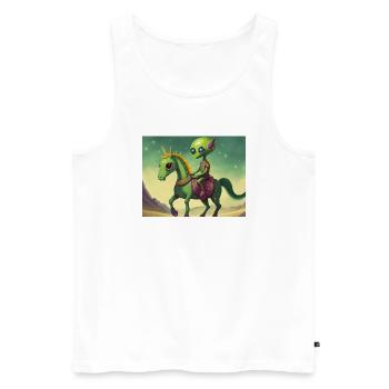 niedliches kleines grünes Retro-Alien reitet auf einem Pferd - Männer Premium Bio Tank Top - Weiß - Vorne - AI Model Male 178 light (178cm)