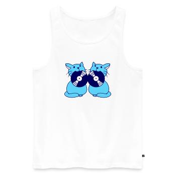 DJ 2 Cats Team Friends Crew Disque vinyle dans la bouche - Débardeur bio Premium Homme - blanc - Devant - Michal (187cm)