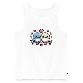 mignons tourtereaux perchés sur une branche - Débardeur bio Premium Homme - blanc - Devant - AI Model Male 178 light (178cm)