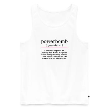 powerbomb - spelling and description - Männer Premium Bio Tank Top - Weiß - Vorne - Michal (187cm)