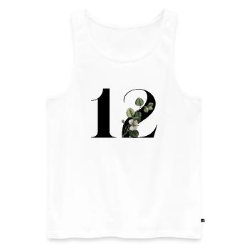 Numéro 12 floral vert -12e anniversaire floral - Débardeur bio Premium Homme - blanc - Devant - AI Model Male 178 light (178cm)