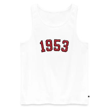 Année de naissance sport 1953 - Débardeur bio Premium Homme - blanc - Devant - AI Model Male 178 light (178cm)