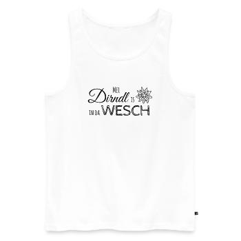 Mei Dirndl is in da Wesch - Männer Premium Bio Tank Top - Weiß - Vorne - AI Model Male 178 light (178cm)