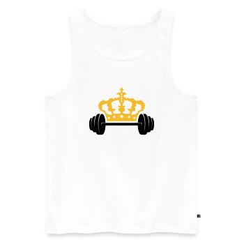 Conception du logo Krone Dumbbell - Débardeur bio Premium Homme - blanc - Devant - AI Model Male 178 light (178cm)
