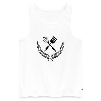 Backwerkzeuge im Lorbeerkranz Koch Logo - Männer Premium Bio Tank Top - Weiß - Vorne - AI Model Male 178 light (178cm)