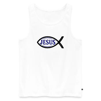 Poisson Jésus - Débardeur bio Premium Homme - blanc - Devant - AI Model Male 178 light (178cm)