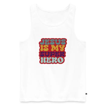 Jésus est mon super-héros - Débardeur bio Premium Homme - blanc - Devant - Michal (187cm)