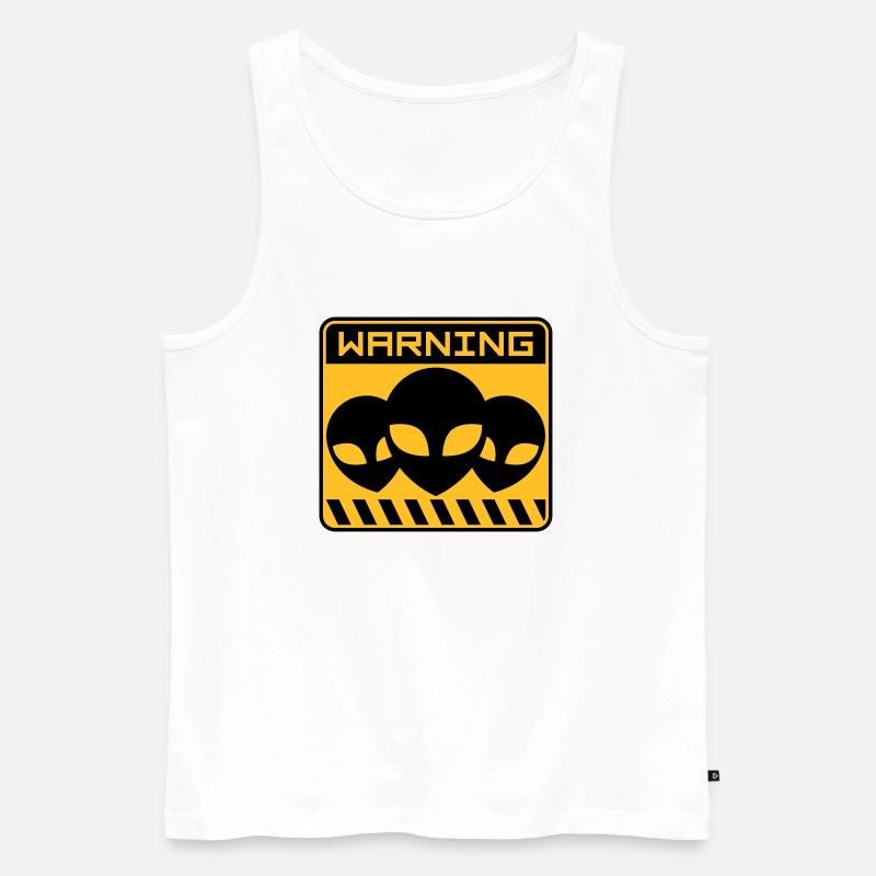 Warning Alien Design Schild - Männer Premium Bio Tank Top - Weiß