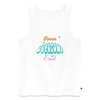 Fucus, Overcome, Excel typography - Men's Premium Organic Tank Top - white - Front - AI Model Male 178 light (178cm)