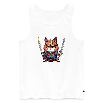 Samurai-Katze #41 - Männer Premium Bio Tank Top - Weiß - Vorne - AI Model Male 178 light (178cm)