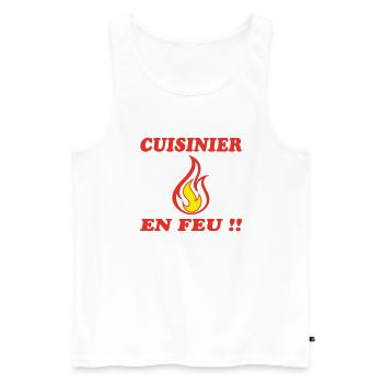 CUISINIER EN FEU !!! - Débardeur bio Premium Homme - blanc - Devant - Michal (187cm)