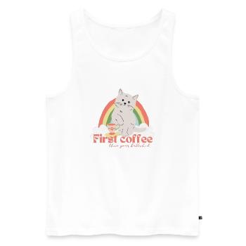 Cat Coffee 2 - Men's Premium Organic Tank Top - white - Front - AI Model Male 178 light (178cm)