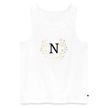 Lettre n couronne Floral doré - Débardeur bio Premium Homme - blanc - Devant - Michal (187cm)