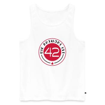 the answer is 42 - Men's Premium Organic Tank Top - white - Front - AI Model Male 178 light (178cm)
