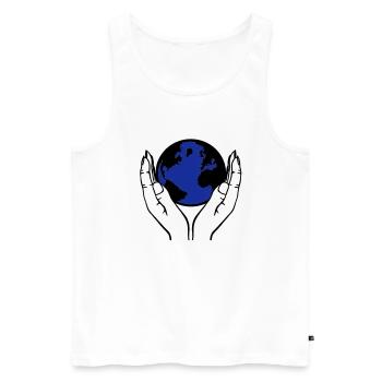 monde dans les mains - Débardeur bio Premium Homme - blanc - Devant - Michal (187cm)
