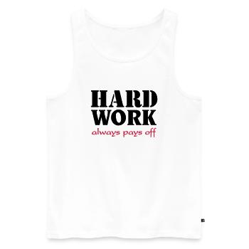 Hard work always pays off - Débardeur bio Premium Homme - blanc - Devant - AI Model Male 178 light (178cm)