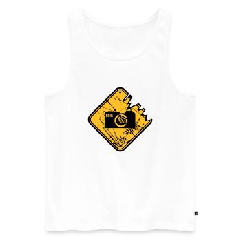 Danger warning sign camera - Men's Premium Organic Tank Top - white - Front - AI Model Male 178 light (178cm)