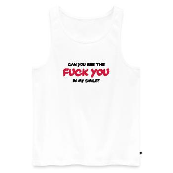 Can you see the "Fuck You" in my smile? - Männer Premium Bio Tank Top - Weiß - Vorne - Michal (187cm)