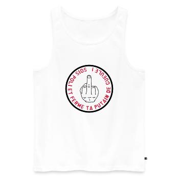 Ferme ta Gueule / Humour / Insulte / Doigt / Drole - Débardeur bio Premium Homme - blanc - Devant - AI Model Male 178 light (178cm)