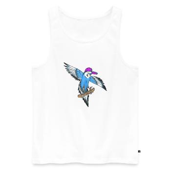 Skateboard Wellensittich (blau, cap lila/türkis) - Männer Premium Bio Tank Top - Weiß - Vorne - Michal (187cm)