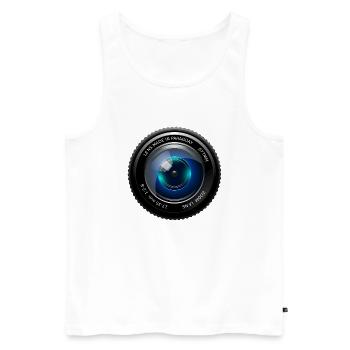 Objectif de l’appareil photo - Débardeur bio Premium Homme - blanc - Devant - Michal (187cm)