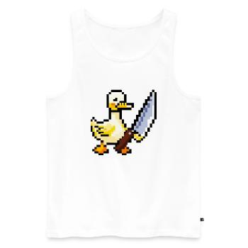 Canard tenant un couteau Pixel Art - Débardeur bio Premium Homme - blanc - Devant - AI Model Male 178 light (178cm)