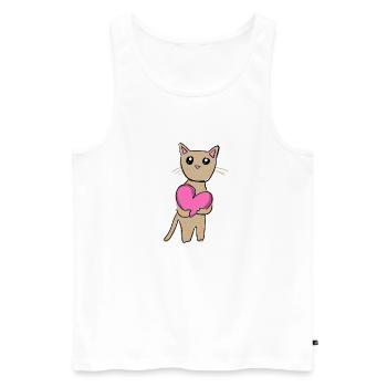 Chat au cœur rose animal amour marron - Débardeur bio Premium Homme - blanc - Devant - Michal (187cm)