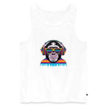 Eye-catcher monkey with headphones and sunglasses - Men's Premium Organic Tank Top - white - Front - AI Model Male 178 light (178cm)