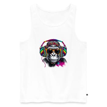 Eye-catcher monkey with headphones and sunglasses - Men's Premium Organic Tank Top - white - Front - AI Model Male 178 light (178cm)