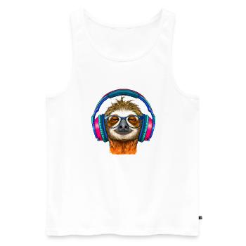 Cool paresseux avec des écouteurs écoute de la musique - Débardeur bio Premium Homme - blanc - Devant - Michal (187cm)