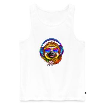 Cool paresseux avec des écouteurs écoute de la musique - Débardeur bio Premium Homme - blanc - Devant - AI Model Male 178 light (178cm)