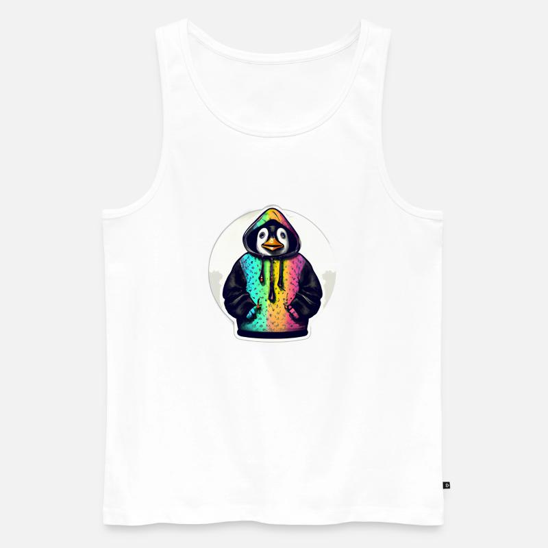 Pinguin mit Bunten Pullover - Männer Premium Bio Tank Top - Weiß