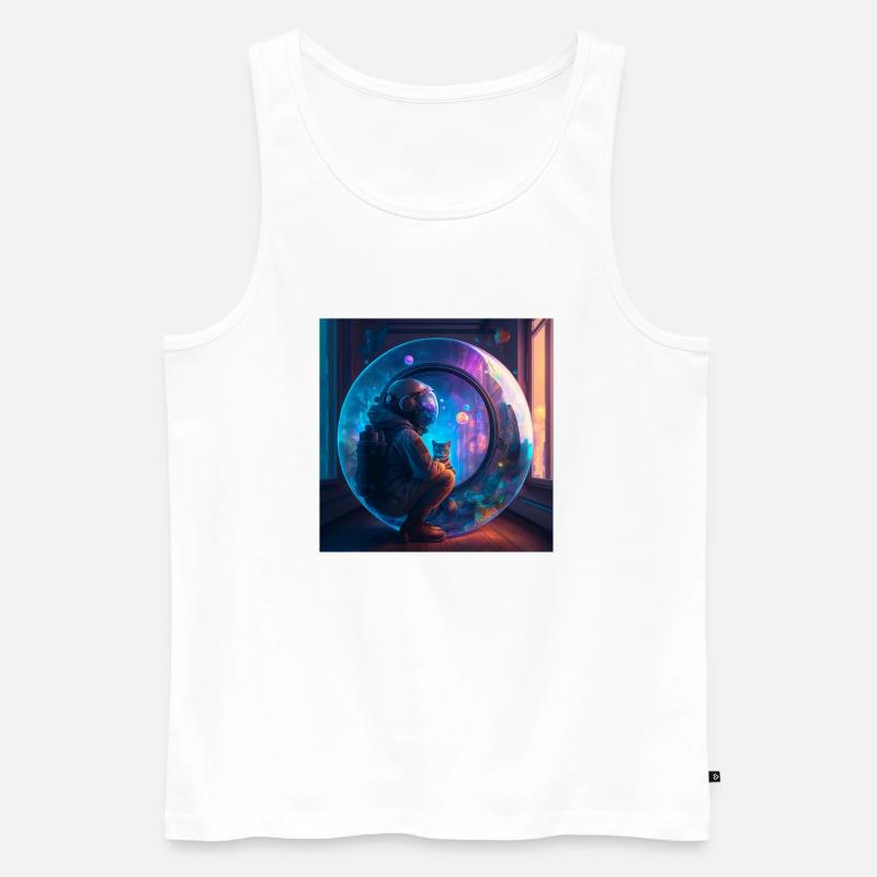 Astronaute et son chat perdus dans l'espace temps - Débardeur bio Premium Homme - blanc
