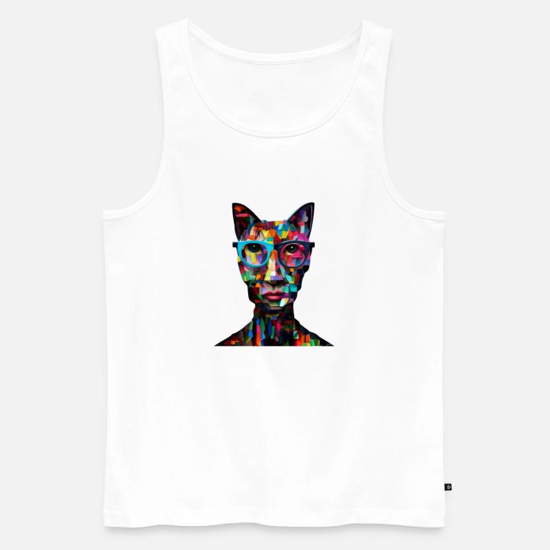 Katze mit moderner Collagebrille - Männer Premium Bio Tank Top - Weiß