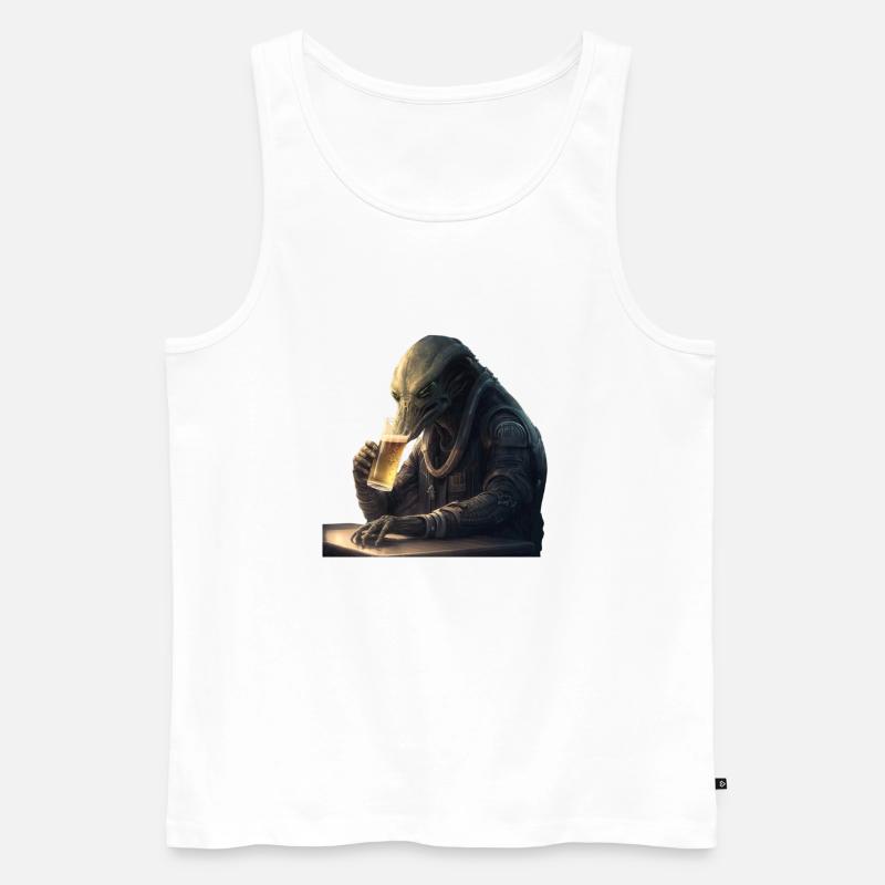 Alien mit Feierabendbier - Männer Premium Bio Tank Top - Weiß